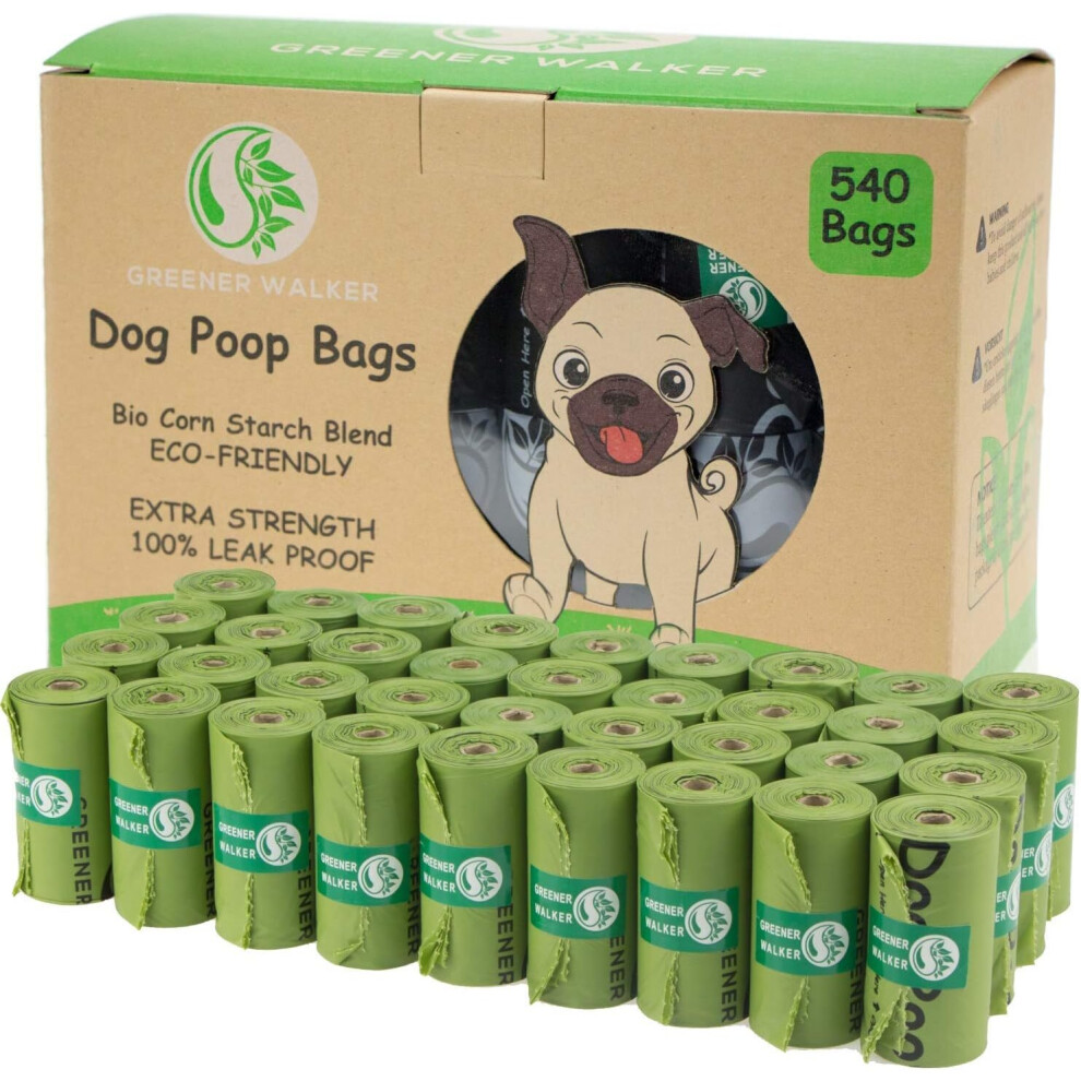 GREENER WALKER Poo Bags for Dog Waste, 540 Extra Thick Strong 100% Leak Proof Biodegradable Dog Poo Bags (Green)