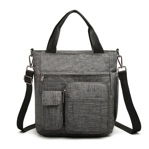 (Grey) KONO Multi-Compartment Tote Shoulder Bag