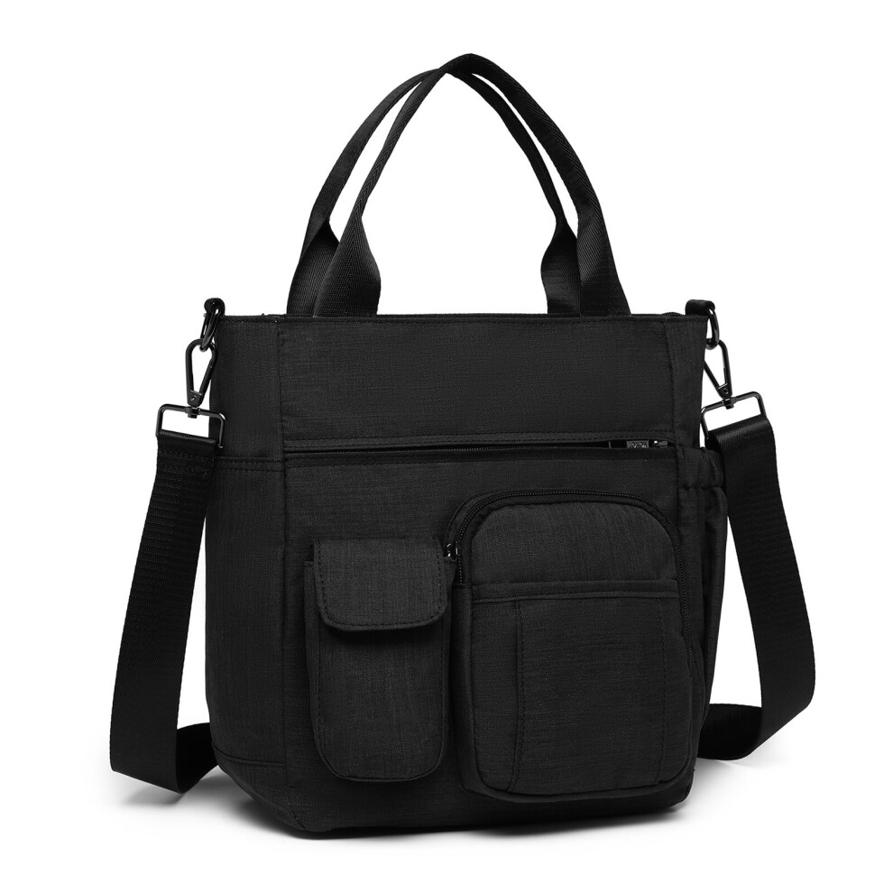 (Black) KONO Multi-Compartment Tote Shoulder Bag