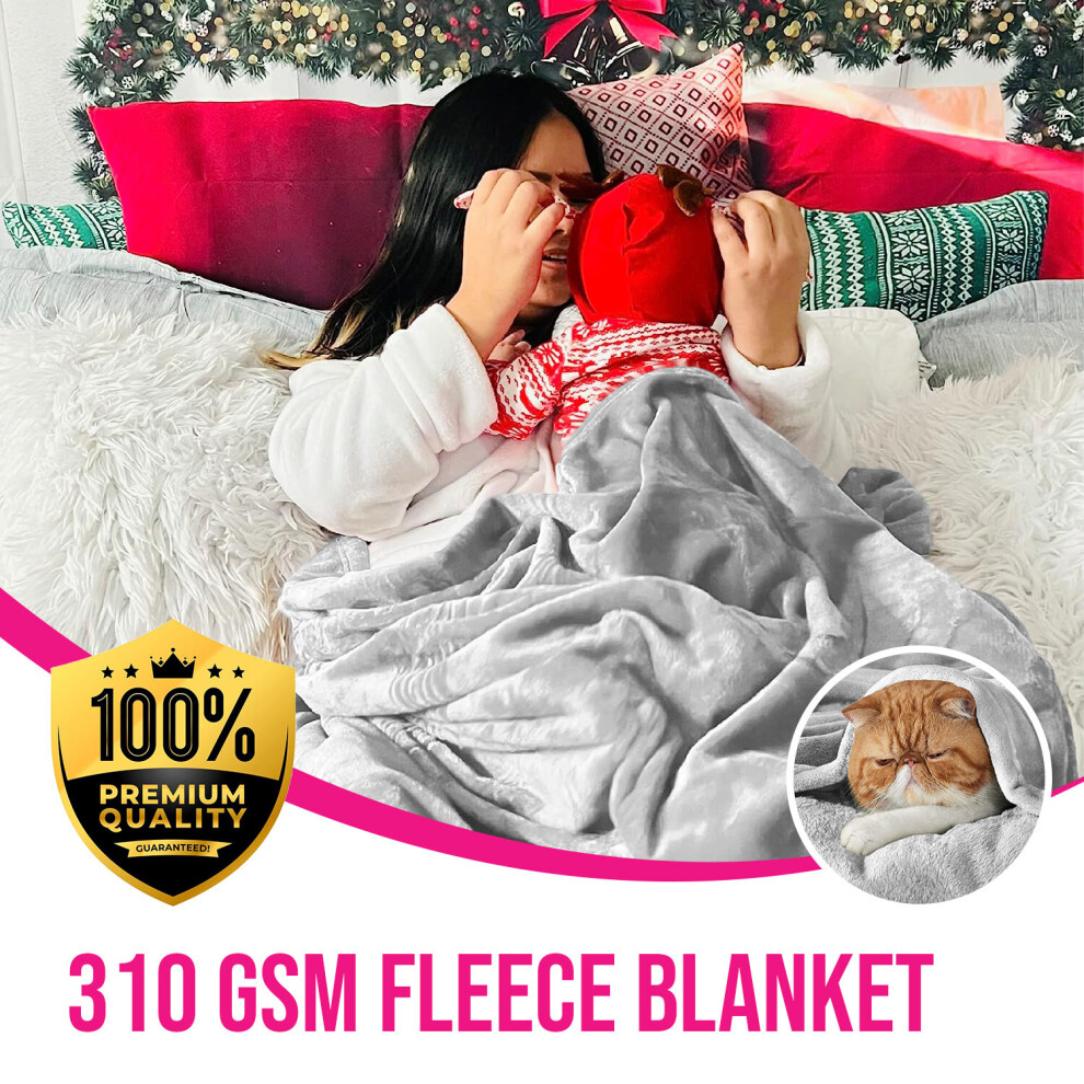 (Super King Fleece Blanket) Silver Blanket Mink Faux Fur Fleece Throw Sofa Bed