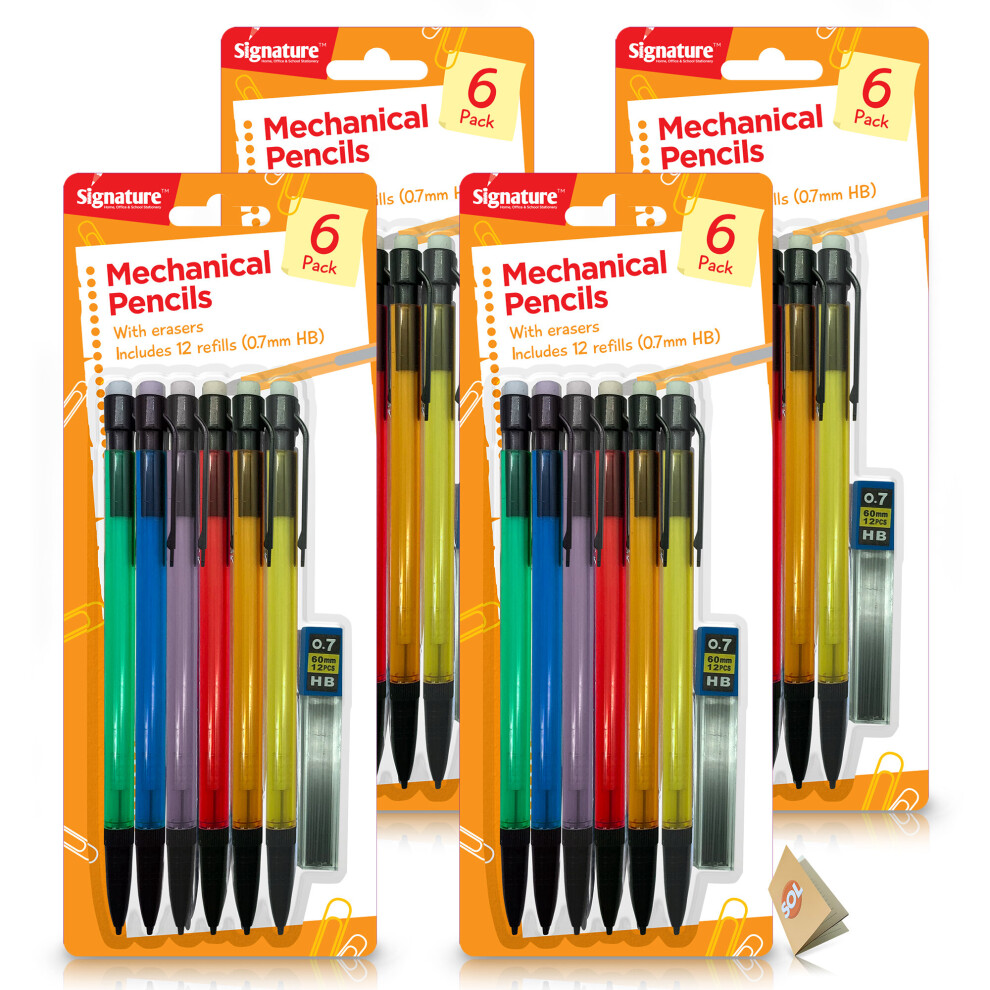 (4pk (24 pencils)) 6/12pk Mechanical Pencils + 12/24 HB Lead Refills