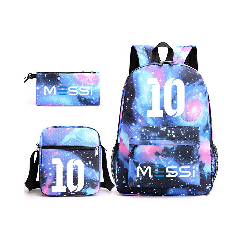 (Starry Sky Blue 2) 3pcs Sets Messi Backpack New Students Capacity School Bags