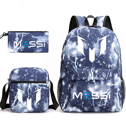 (Lightning Blue 1) 3pcs Sets Messi Backpack New Students Capacity School Bags