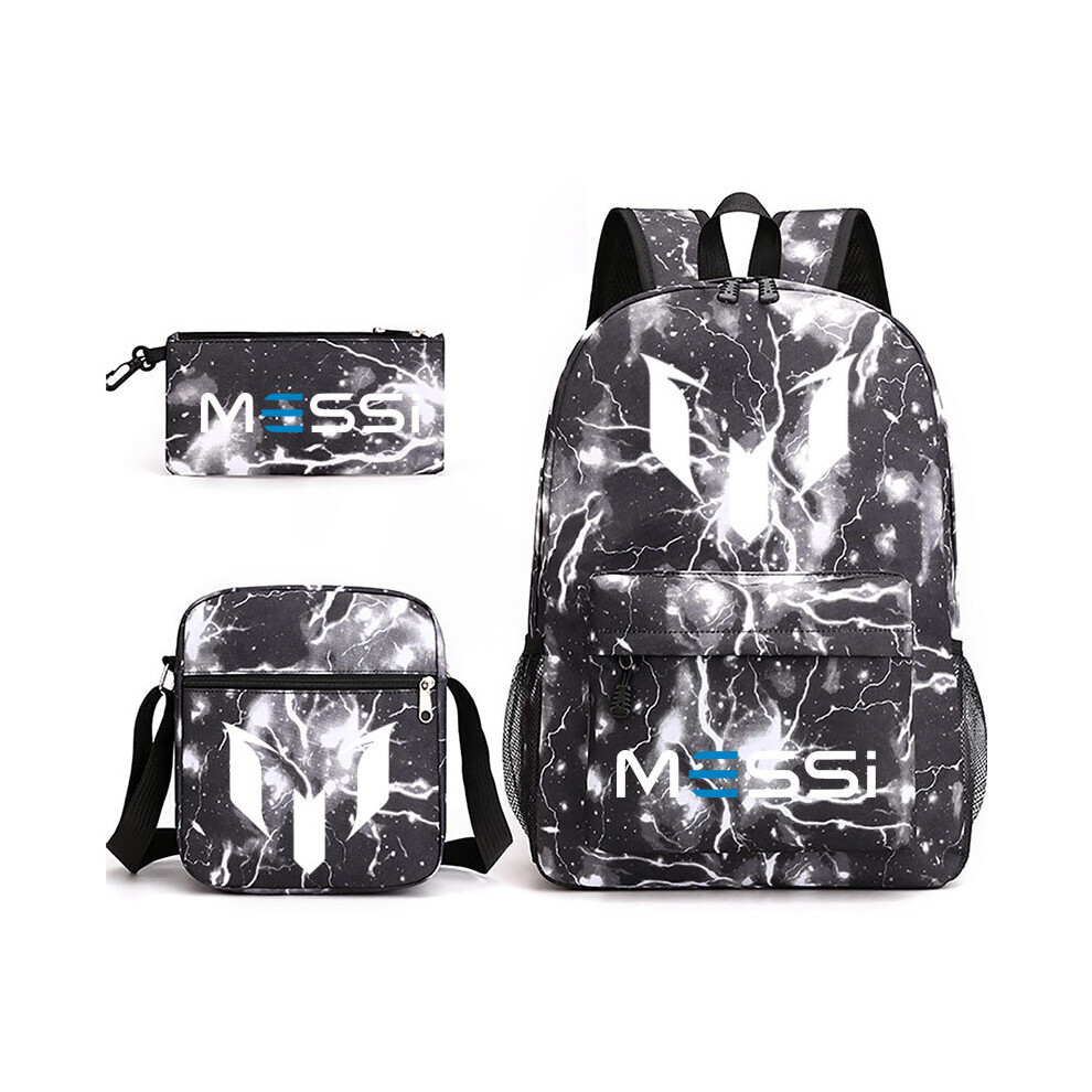 (Lightning Black 1) 3pcs Sets Messi Backpack New Students Capacity School Bags