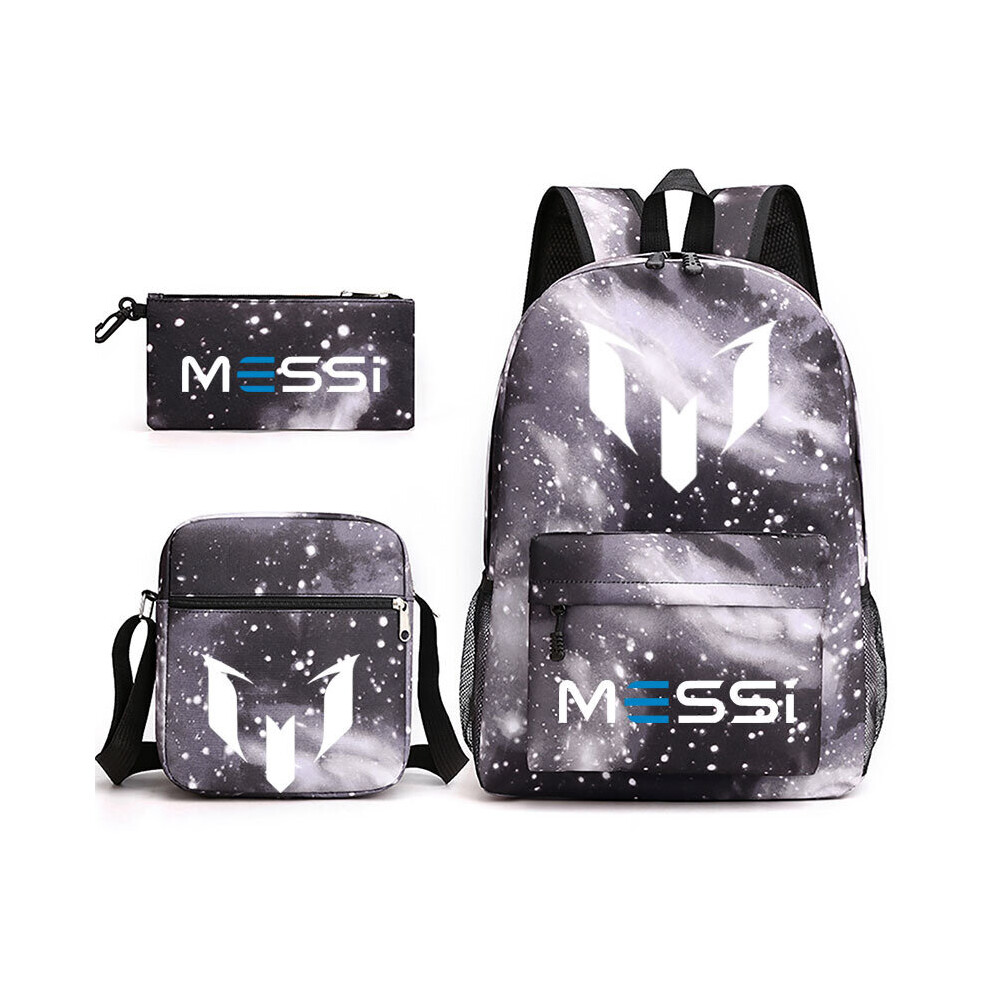 (Starry Sky Grey 1) 3pcs Sets Messi Backpack New Students Capacity School Bags