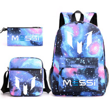 (Starry Sky Blue 1) 3pcs Sets Messi Backpack New Students Capacity School Bags