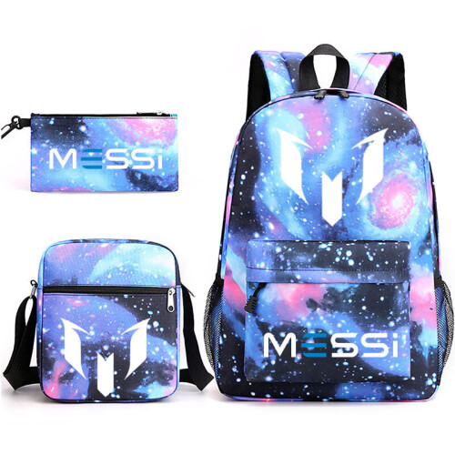 (Starry Sky Blue 1) 3pcs Sets Messi Backpack New Students Capacity School Bags