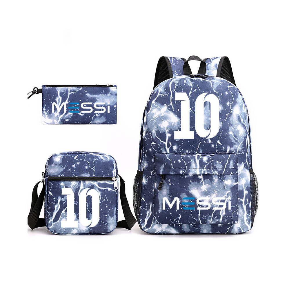 (Lightning Blue 2) 3pcs Sets Messi Backpack New Students Capacity School Bags