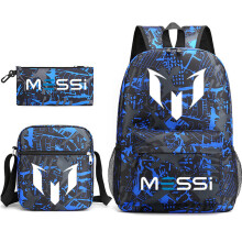 (Patterned Blue 1) 3pcs Sets Messi Backpack New Students Capacity School Bags