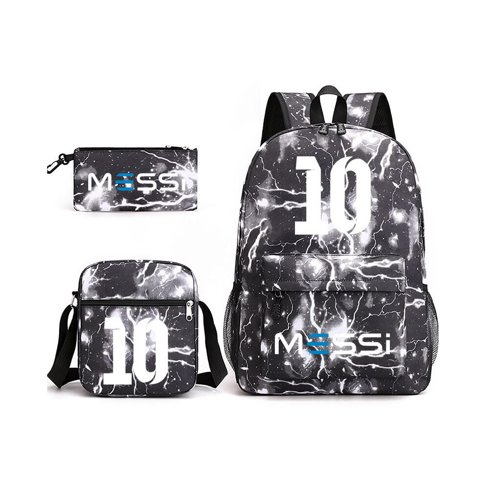 Xytgogo (Lightning Black 2) 3Pcs Sets Messi Backpack New Students Capacity School Bags