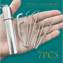 7PCS Toothpick Set Metal Stainless Steel Oral Tooth Cleaning with Storage Tube