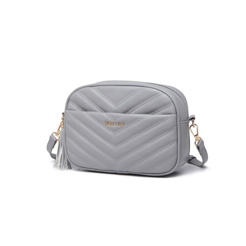 Miss Lulu (Grey) MISS LULU Lightweight Quilted Leather Cross Body Bag 1