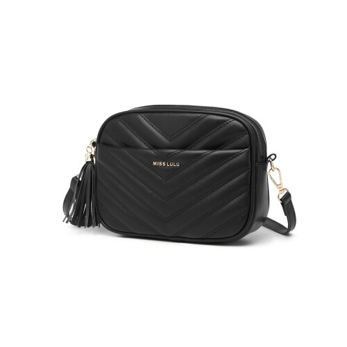 Miss Lulu (Black) MISS LULU Lightweight Quilted Leather Cross Body Bag 2