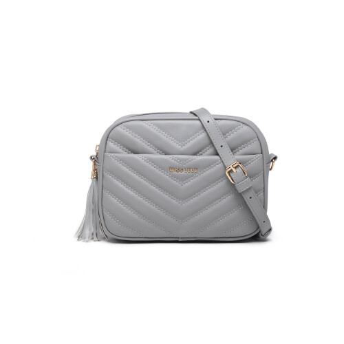 Miss Lulu (Grey) MISS LULU Lightweight Quilted Leather Cross Body Bag