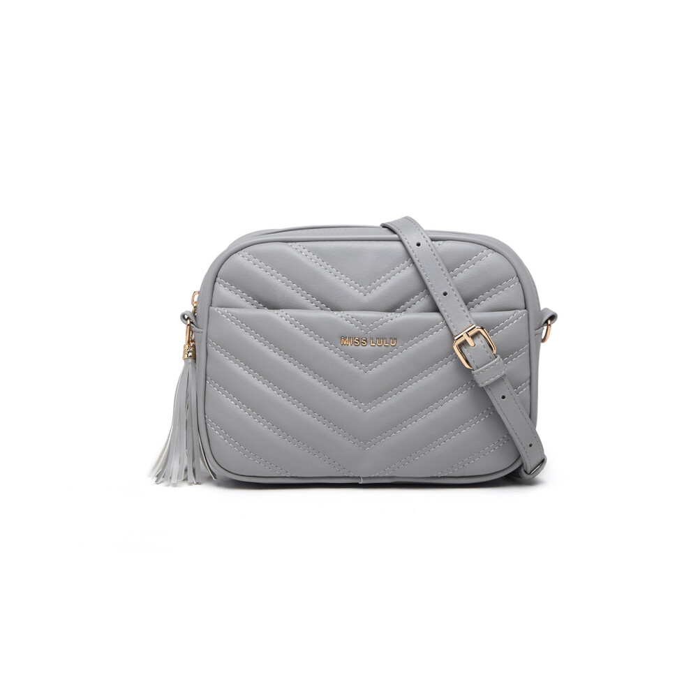 (Grey) MISS LULU Lightweight Quilted Leather Cross Body Bag