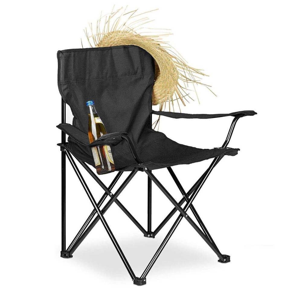 (Black) MantraRaj Set OF 2 Camping Folding Chairs Patio Outdoor Portable Garden Chair Fishing Lightweight Design Lounger Seat With Cup Holder, Beach C