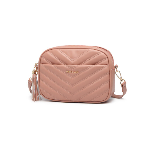 Miss Lulu (Pink) MISS LULU Lightweight Quilted Leather Cross Body Bag 1