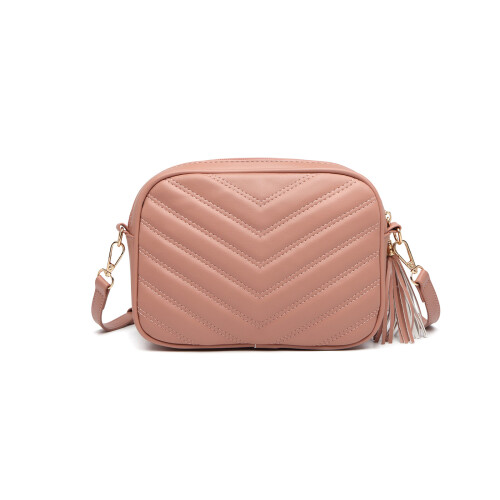 Miss Lulu (Pink) MISS LULU Lightweight Quilted Leather Cross Body Bag 2