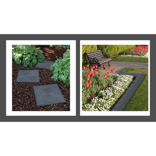 Square Stomp Stone Grey Slate Stepping Stone Recycled Rubber 30cm x4 2