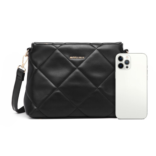 Miss Lulu (Black) MISS LULU PU Leather Rhombus Shoulder Bag 1