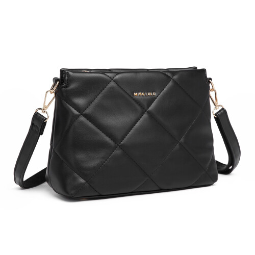 Miss Lulu (Black) MISS LULU PU Leather Rhombus Shoulder Bag 2