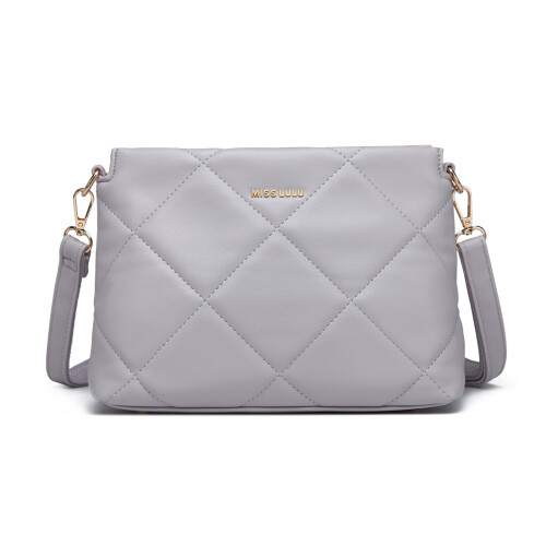 Miss Lulu (Light Grey) MISS LULU PU Leather Rhombus Shoulder Bag