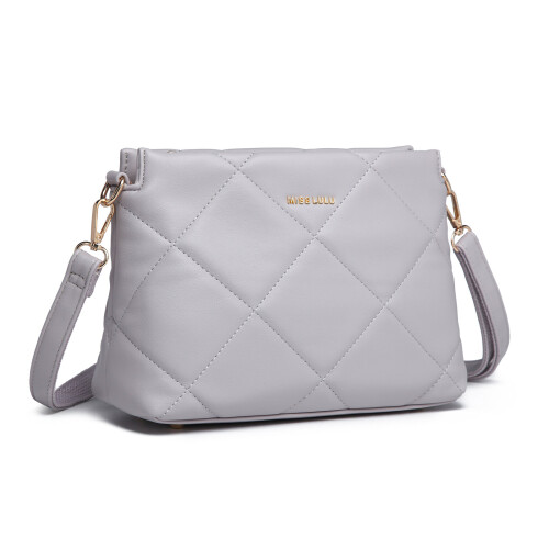 Miss Lulu (Light Grey) MISS LULU PU Leather Rhombus Shoulder Bag 1