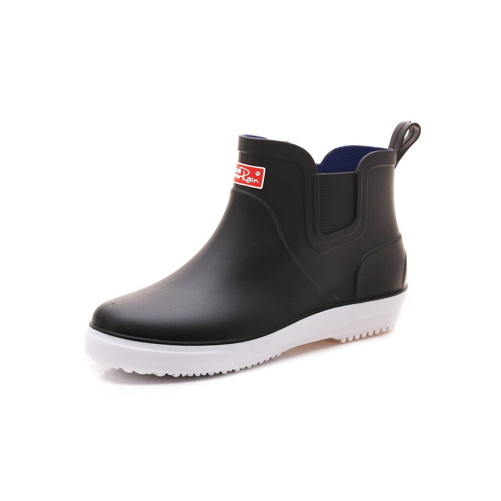 (black, EUR43) Men's Ankle Bootie Flat Rain Boots Mens Outdoor Waterproof Slip On Soft Shoes