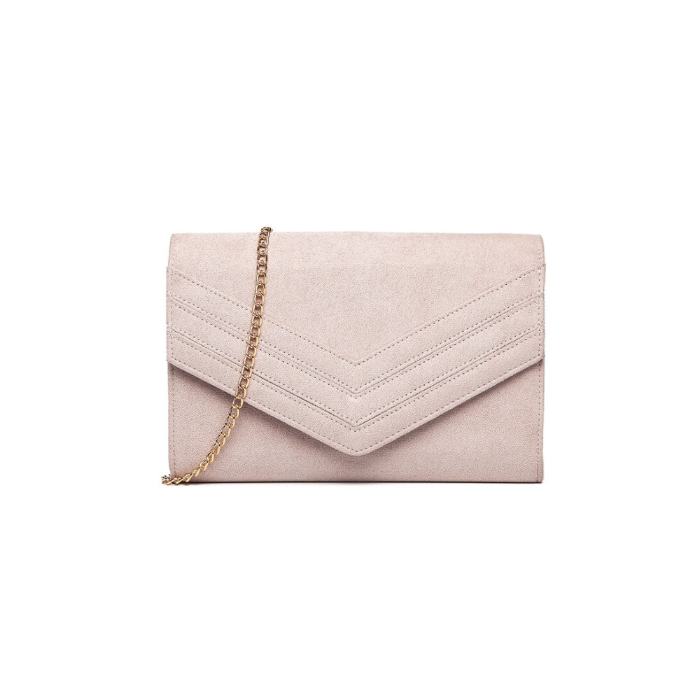 (Pink) MISS LULU Chevron Envelope Clutch Bag