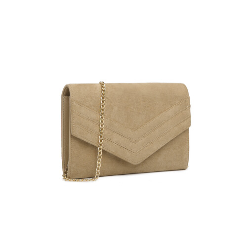 Miss Lulu (Light Brown) Miss Lulu Chevron Envelope Clutch Bag  With Strap 1