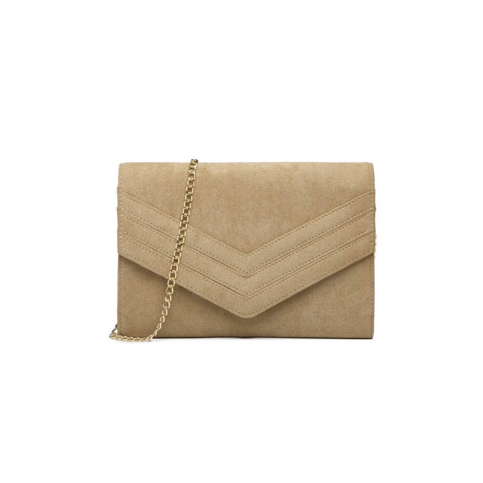 (Light Brown) Miss Lulu Chevron Envelope Clutch Bag  With Strap