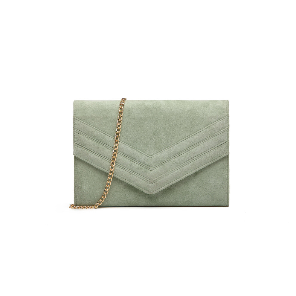 (Green) MISS LULU Chevron Envelope Clutch Bag