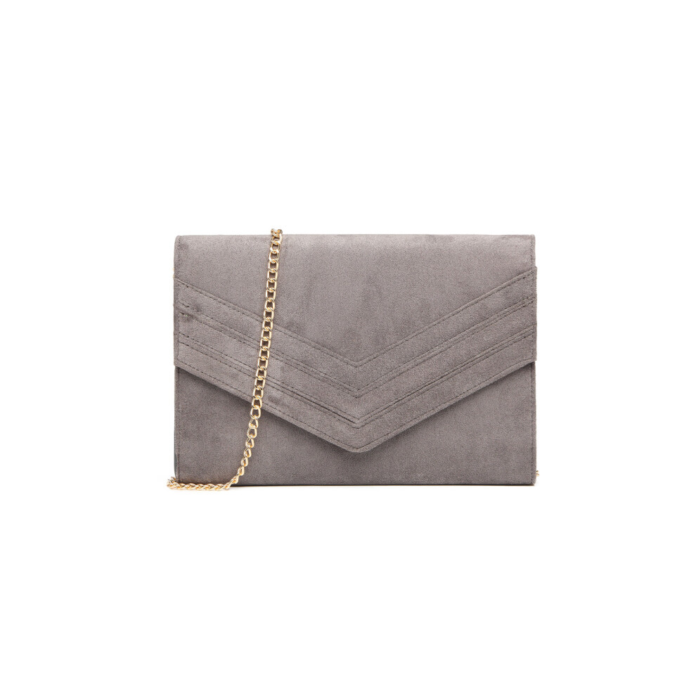 (Grey) Miss Lulu Chevron Envelope Clutch Bag  With Strap