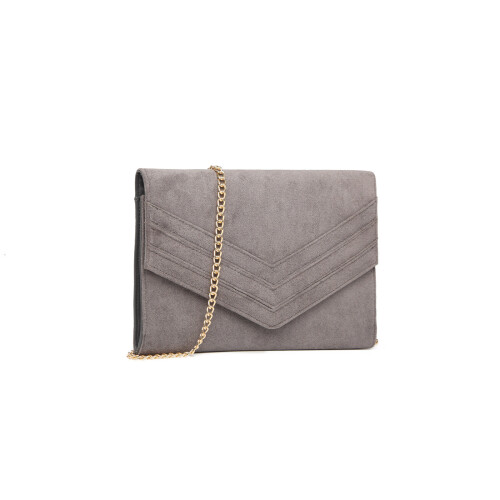 Miss Lulu (Grey) Miss Lulu Chevron Envelope Clutch Bag  With Strap 2