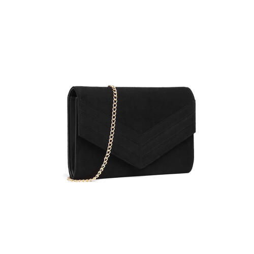 Miss Lulu (Black) Miss Lulu Chevron Envelope Clutch Bag  With Strap 2