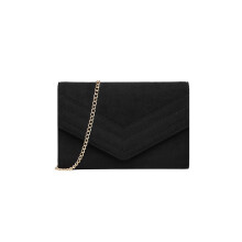(Black) Miss Lulu Chevron Envelope Clutch Bag With Strap
