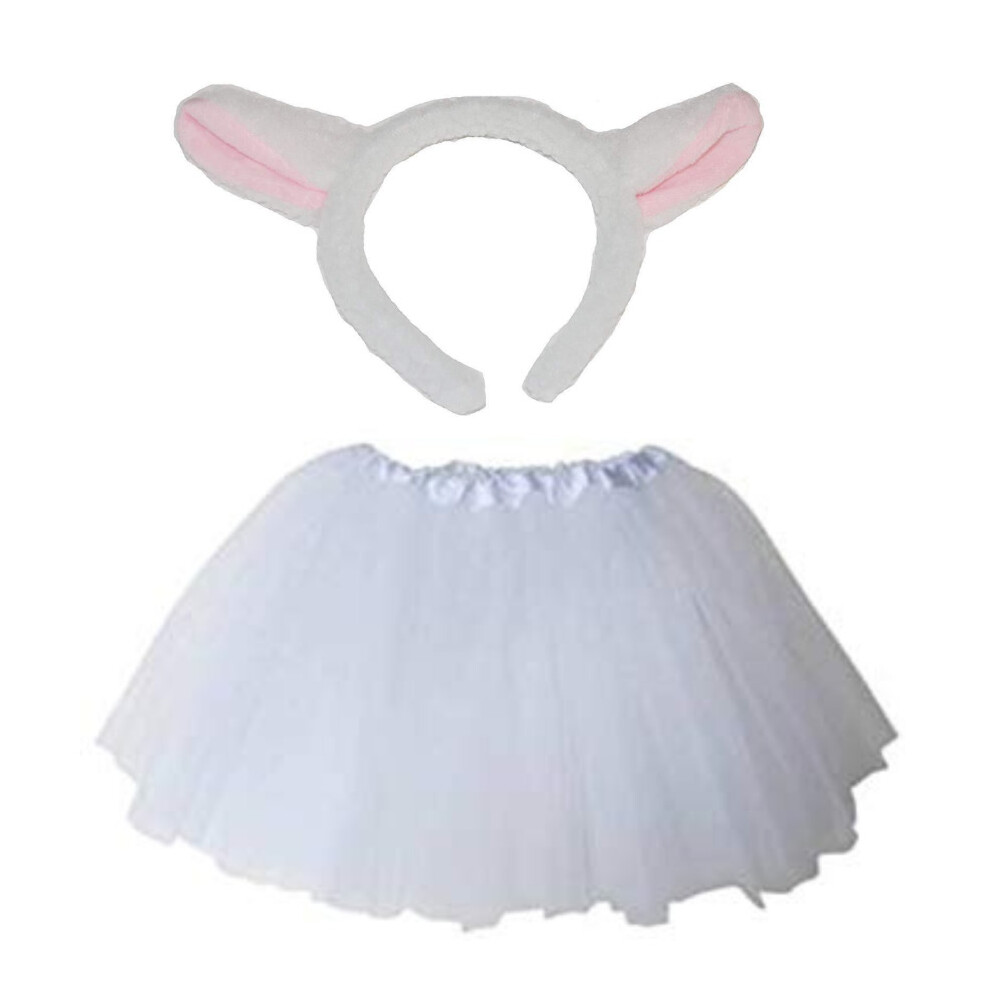 Lamb Sheep Ears Headband and White Tutu Nativity Outfit Set Children