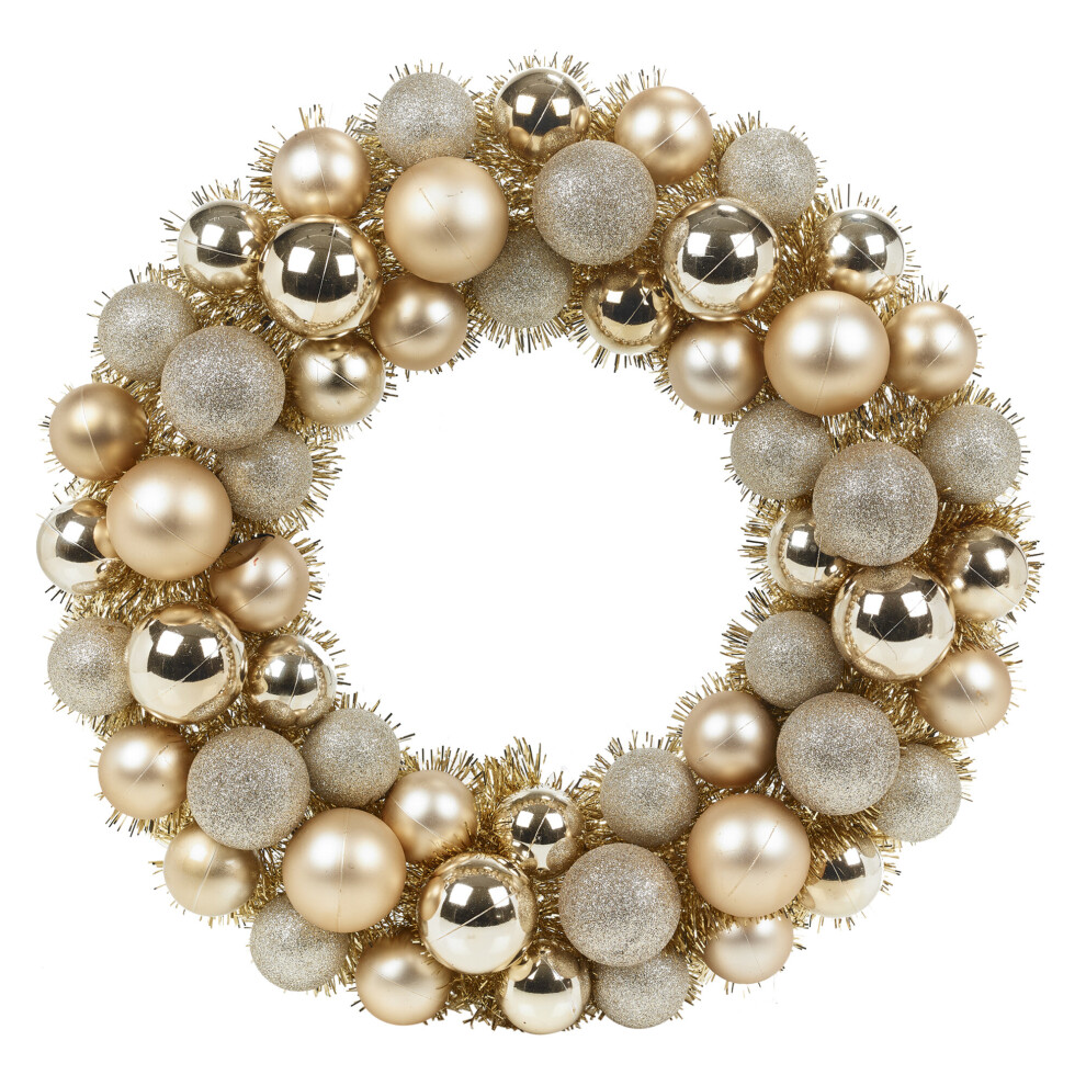 (Gold) 40cm Christmas Xmas Hanging Baubles Tinsel Wreath