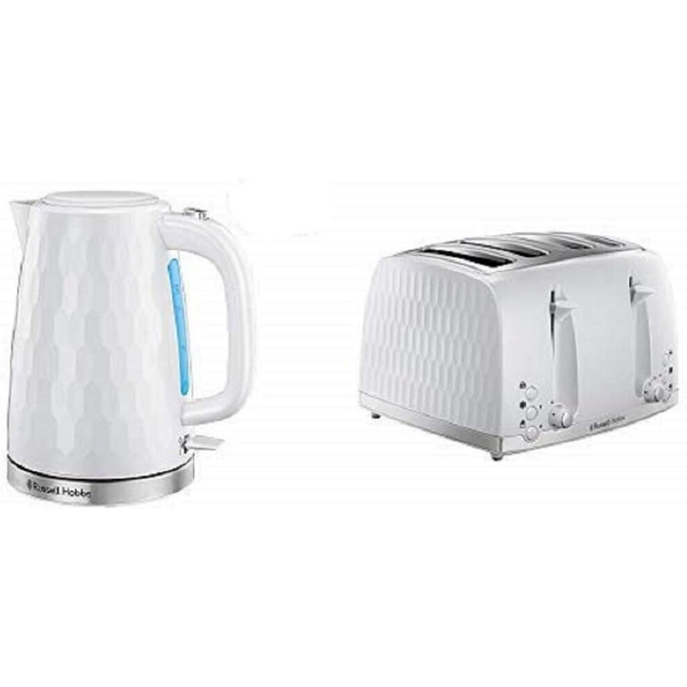 Russell Hobbs Honeycomb Kettle and 4 Slice Toaster, White