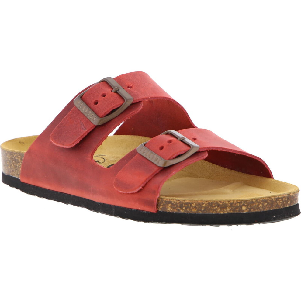(Rojo Red, UK 5 / EU 38) Plakton Malaga Womens Ladies Adjustable Leather Footbed Sandals
