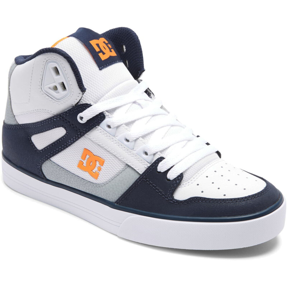 (White Grey Orange, UK 8.5 / US 9.5) DC Pure High Top Mens Lace Up Skate Shoes Trainers