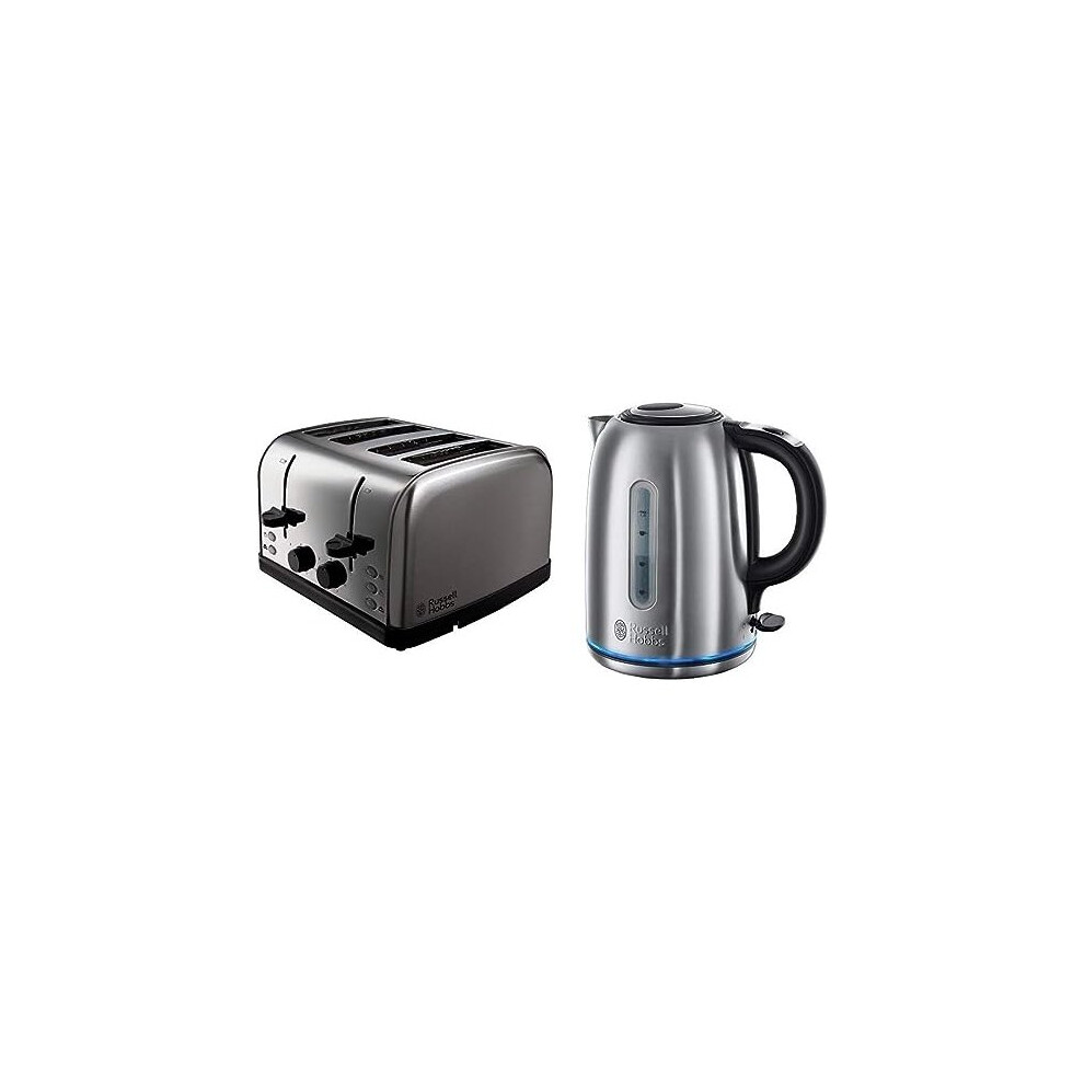 Futura 4-Slice Toaster 18790 - Stainless Steel Silver & Hobbs 20460 Buckingham Quiet Boil Kettle, 3000 W, 1.7 Litre, Brushed Stainless Steel Silver