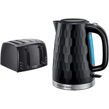 4-Slice Toaster 21651-Black, Plastic, Black & 26051 Cordless Electric Kettle Contemporary Honeycomb Design with Fast Boil and Boil Dry Protection