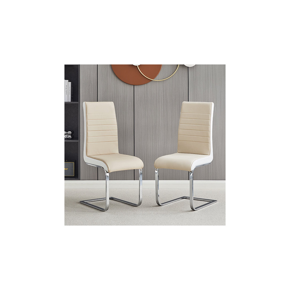 Symphony Taupe And White Faux Leather Dining Chairs In Pair-image-OPC-PC6B2N2-NEW