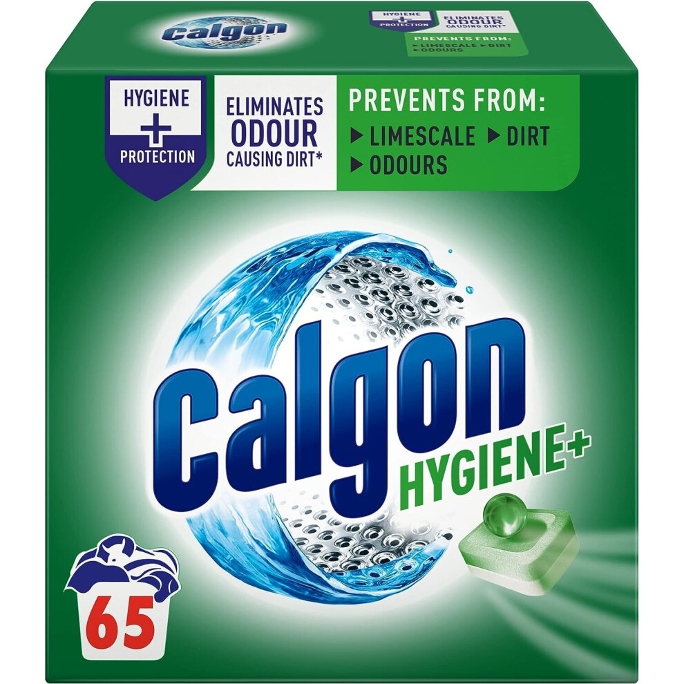 Calgon Hygiene Plus Washing Machine Water Softener, Hygienically cleans, 65 Tablets, Pack of 1