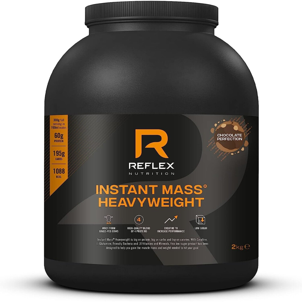 Reflex Nutrition Instant Mass Heavyweight | Mass Protein Powder|60g Protein | 18 Vits inc B12, B6, C, Iron, Zinc | (Chocolate perfection, 2kg)