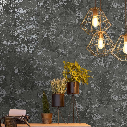 Holden Decor Obsidian Charcoal Silver Wallpaper 75964 2