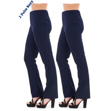 (Size 16, 27 in) Malay Ladies Finely Ribbed Bootleg STRETCH Trousers (2 PAIRS IN NAVY) Size 10 to 24
