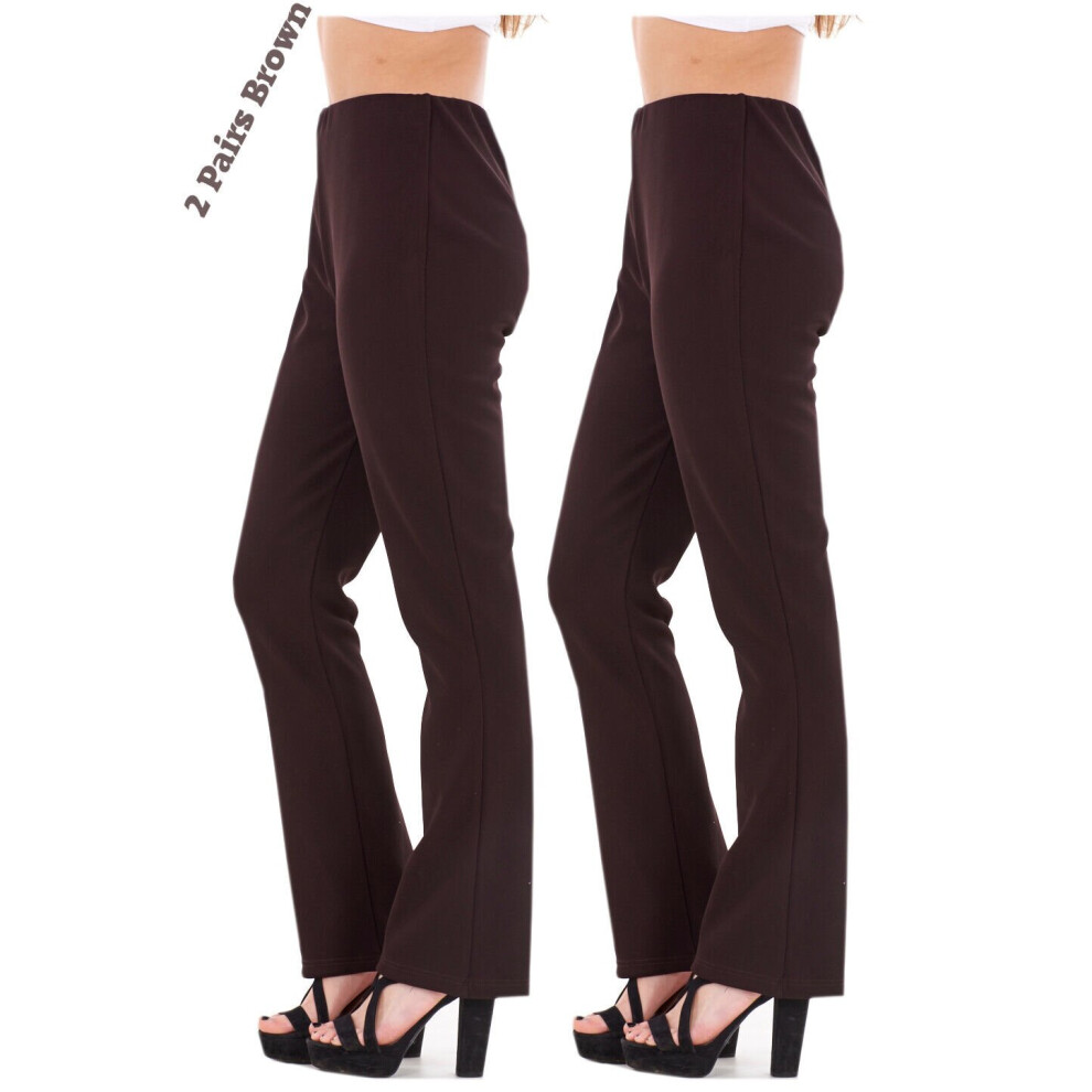 (Size 12, 29 in) Malay Ladies Finely Ribbed Bootleg STRETCH Trousers (2 PAIRS IN BROWN) Size 10 to 24-image-OPC-PC6CDT6-NEW