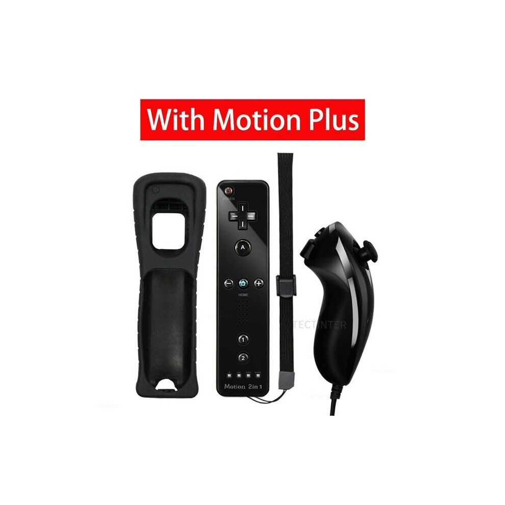 (Black) Built-in Motion Plus Remote Compatible For Nintendo Wii Controller Nunchuck